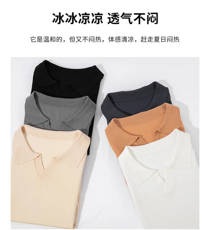 Spring and summer new 100% pure wool business casual knitting technology men's breathable soft lapel Polo short sleeve T-shirt.