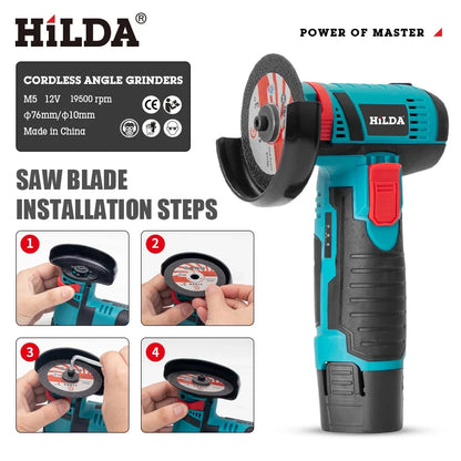 HILDA 12V/3 Inch Lithium Electric Angle Grinder Mini Small Household Handheld Cutting Machine Polishing Machine