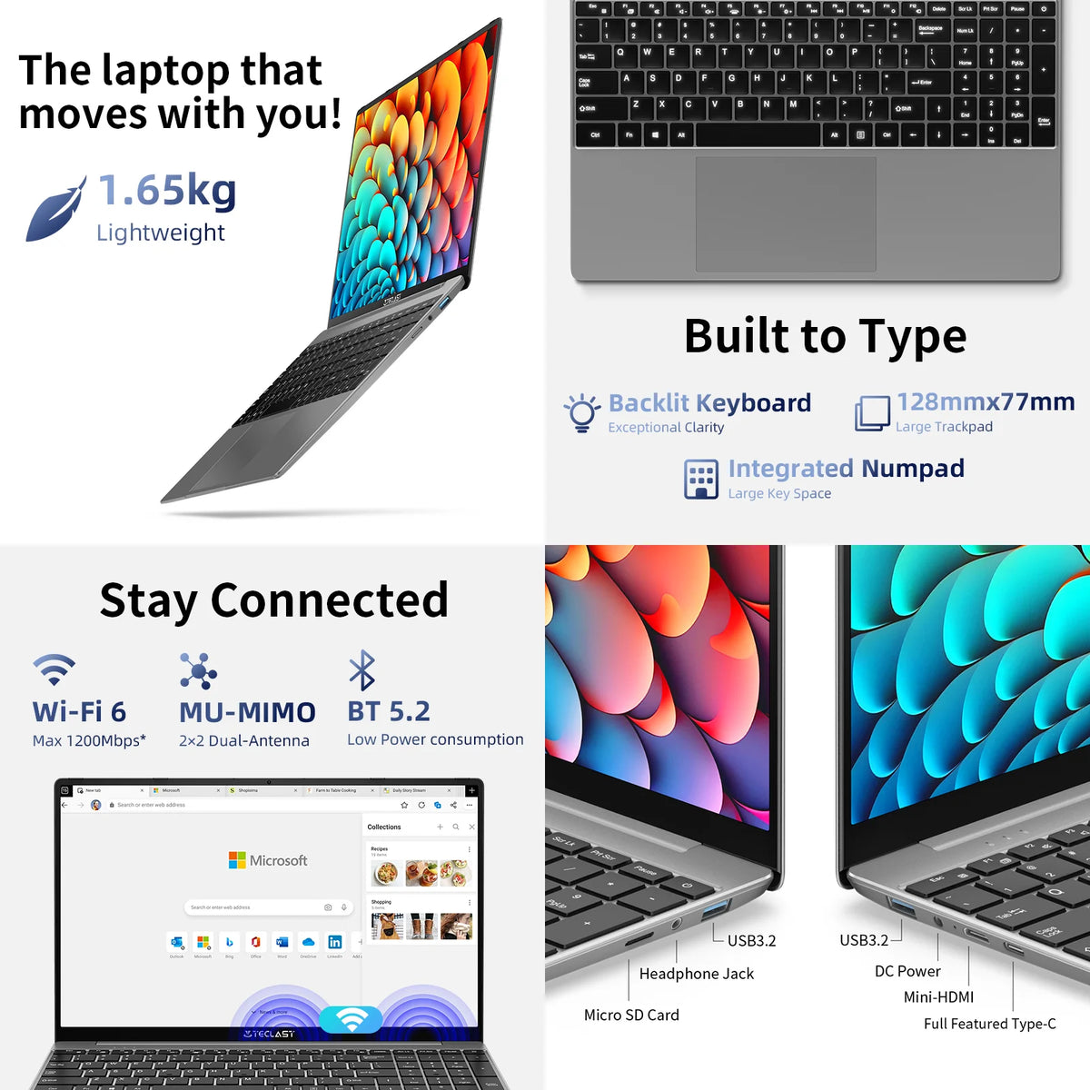 Teclast F16Pro Laptop 15.6 Inches, Backlit Keyboard, for Intel N95, 16Gb Ram 512Gb Rom, 1920X1200 Fhd Ips, Compatible with Mini-Hdmi