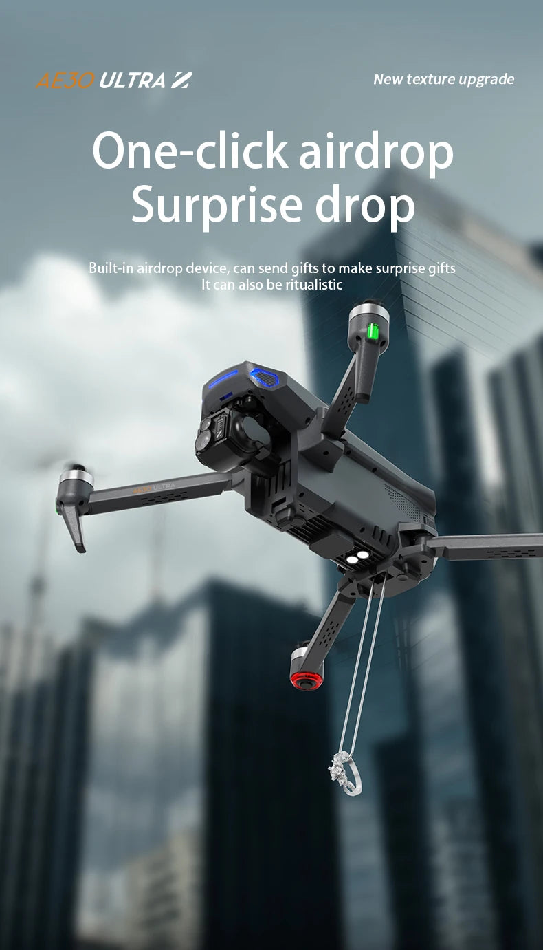 AE30 Ultra GPS Drone 4K Profesional HD Camera 3-Axis Gimbal Brushles Airdrop RC Quadcopter 5.5inch Screen Control Fishing Drones