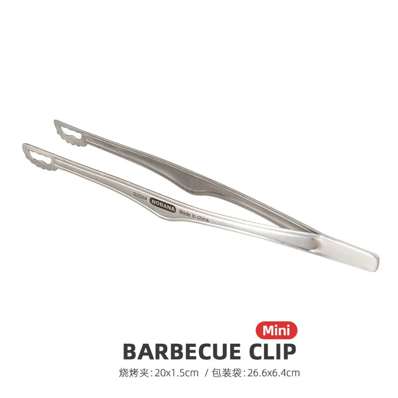 NOBANA Camping Clip Stainless Steel Kitchen Beef Food Tongs Ultralight Heat-Resistant Reusable Camping Cookware for BBQ Picnic