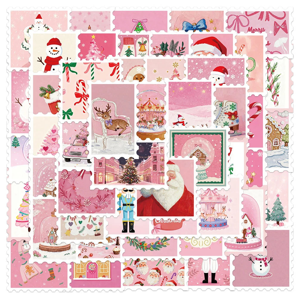 10/30/50pcs Cartoon Pink Christmas Stamps Stickers Cute Santa Claus Aesthetic Decals Luggage Notebook Phone Graffiti Sticker Toy