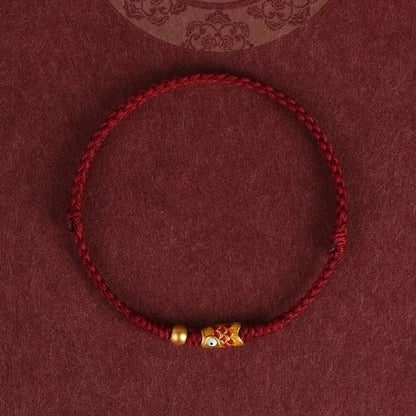 Hand Braided Red Rope Bracelet Copper Lucky Bead Hand Rope Couple Bracelet Simple Buckle Ethnic Original Female Accessory
