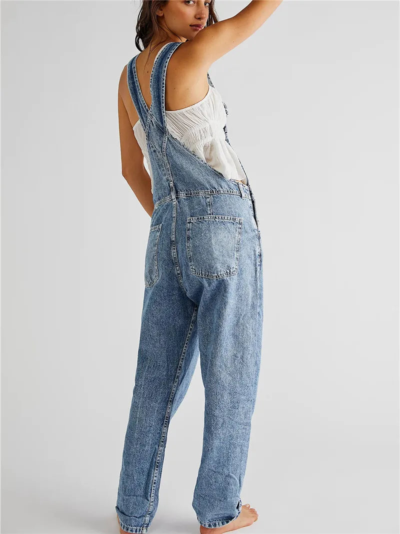 Fashion Jeans Overalls for Women Loose Fit Classic Bib Casual Jean Stretchy Denim Overall Jumpsuit Tapered Leg Jean Pants