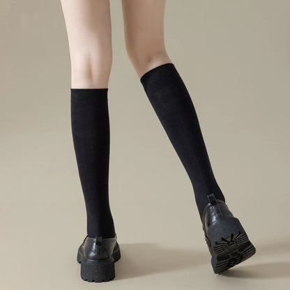 Women Long Socks Ladies Fashion Below Knee High JK Socks Solid Colors Cotton Black Gray White Socks Japanese Trendy Korean Style