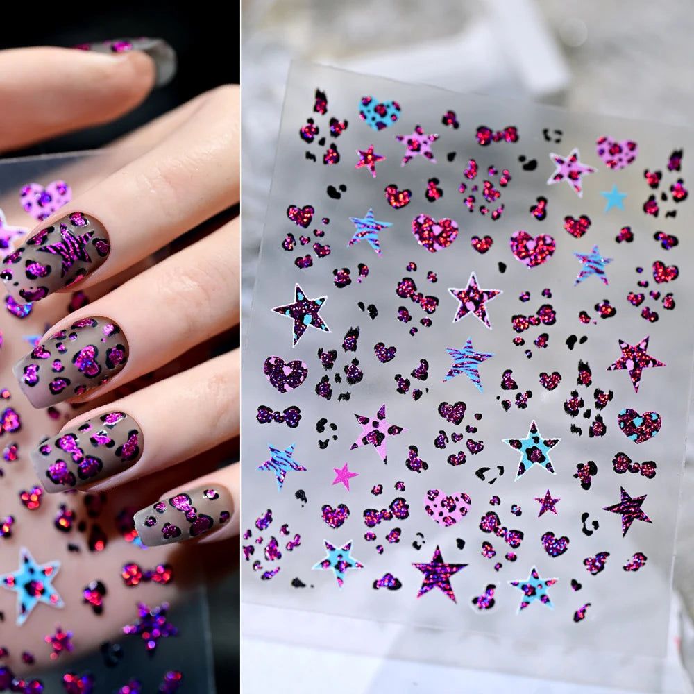 5D Pink Leopard Print Nail Art Stickers 8x10cm Pink/Black/Brown Leopard Nail Decal DIY Manicure Adhesived Leopard Slider