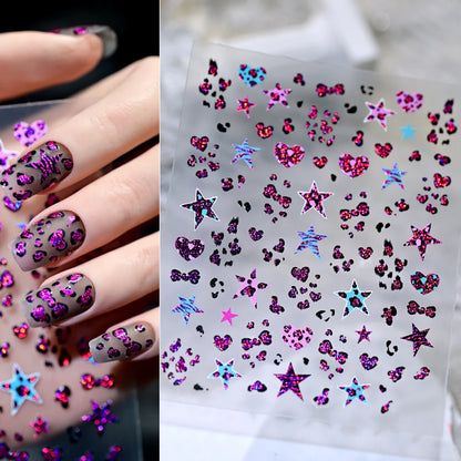 5D Pink Leopard Print Nail Art Stickers 8x10cm Pink/Black/Brown Leopard Nail Decal DIY Manicure Adhesived Leopard Slider
