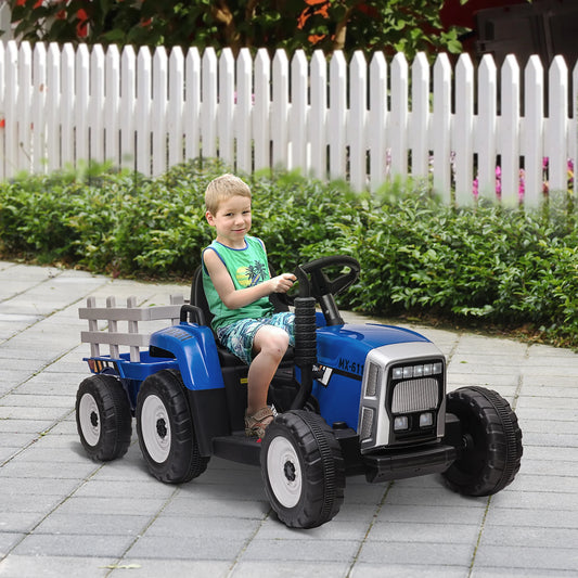 Children's Electric Car with Trailer, Remote Control, Child Control or Remote Control, Headlight, 3-6 Km/H, Size 136.5X50X52.5Cm, Load Capacity 30 Kg, Blue