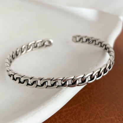 100% Solid 925 Sterling Silver Metal Bracelet for Women Vintage Handmade Simple Retro Black Stone Bracelet Birthday Gift Party