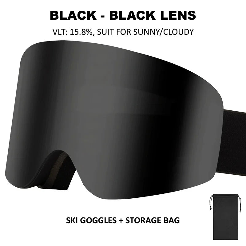 Professional Ski Goggles Adult Frameless Snow Goggles 100% UV400 Anti-Fog Magnetic Replaceable Lenses Snowboard Goggles