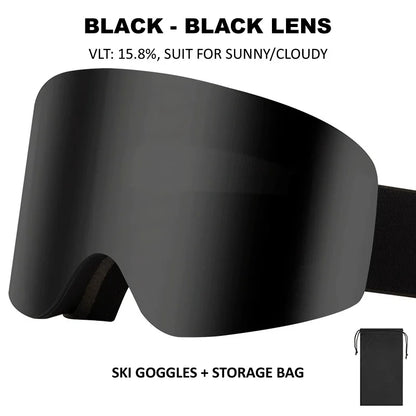 Professional Ski Goggles Adult Frameless Snow Goggles 100% UV400 Anti-Fog Magnetic Replaceable Lenses Snowboard Goggles