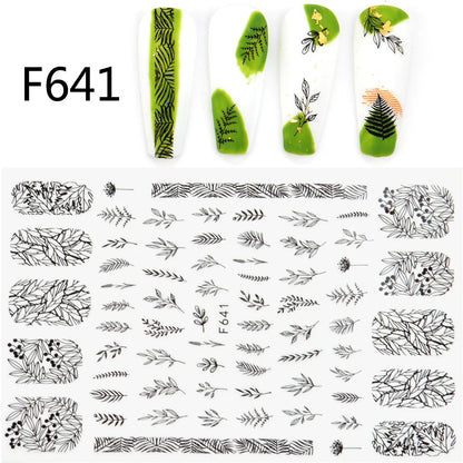 Black and White Love Flowers Line Art 3D Stickers Nail Decals Nail Art Accessories Butterfly Rose Nail Stickers Nail Sliders
