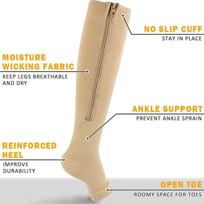 Zipper 4Compression Socks for Varicose Support Outdoor Running Fitness Hiking Anti-Fatigue Medical Care Diabetes Swelling Relief
