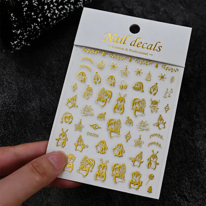 Winter Christmas Atmosphere Nail Stickers Snowman Snowflake Wapiti Self-adhesive High Quality Cute Nail Stickers Nail Art Deco