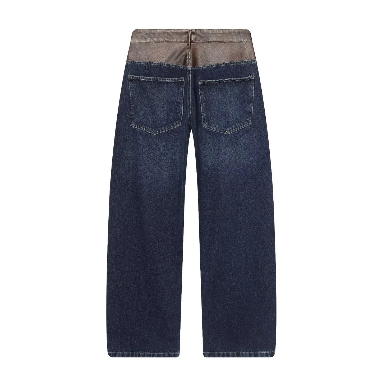 Female Vintage Leather Pocket Jeans Women Blue Zipper Straight Loose Trousers Lady New Fashion Daily Casual Spring Pants 2026