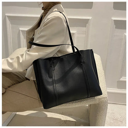 Large Capacity Women's Bag, New Soft Leather Tote Bag, Casual and Versatile Single Shoulder Bags for Woman Korean Style Handbags
