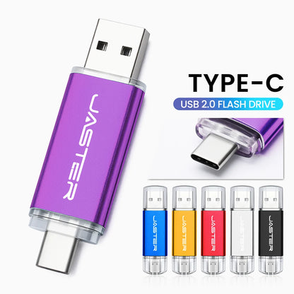 TYPE-C 2-in-1 USB 2.0 Flash Drive 64GB 512MB Real Capacity Memory Stick High Speed for Mobile Phones and Computers Business Gift