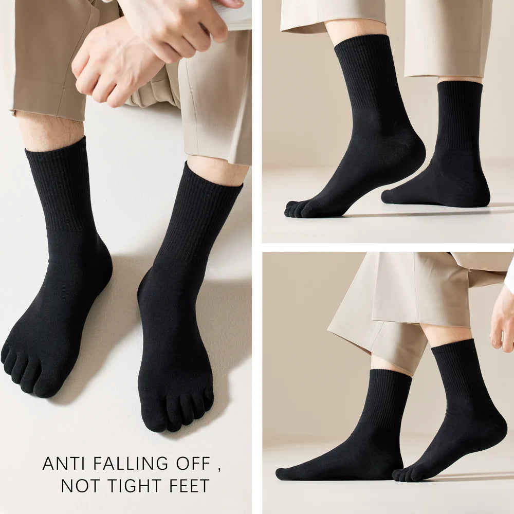 Hot Sale Men's Cotton Toe Socks Moisture-Wicking Odor Control Seamless Toe Design Long Crew Socks for Sports Daily Wear