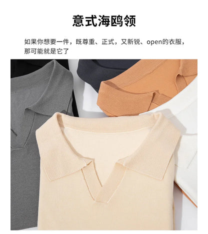 Spring and summer new 100% pure wool business casual knitting technology men's breathable soft lapel Polo short sleeve T-shirt.