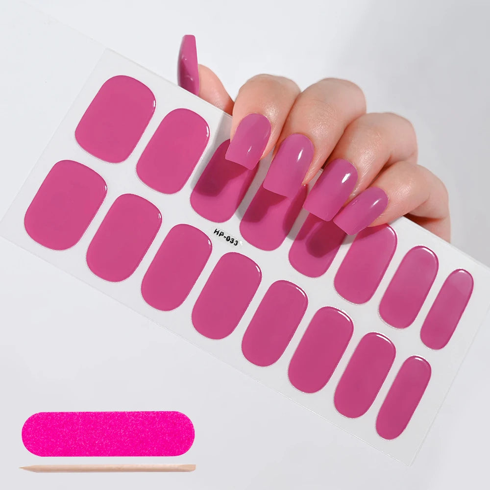 16Tips French Semi-Cured Gel Nail Wraps Sticker Pure Color Full Cover UV Gel Nail Polish Wraps Long-Lasting Nail Extension Decal