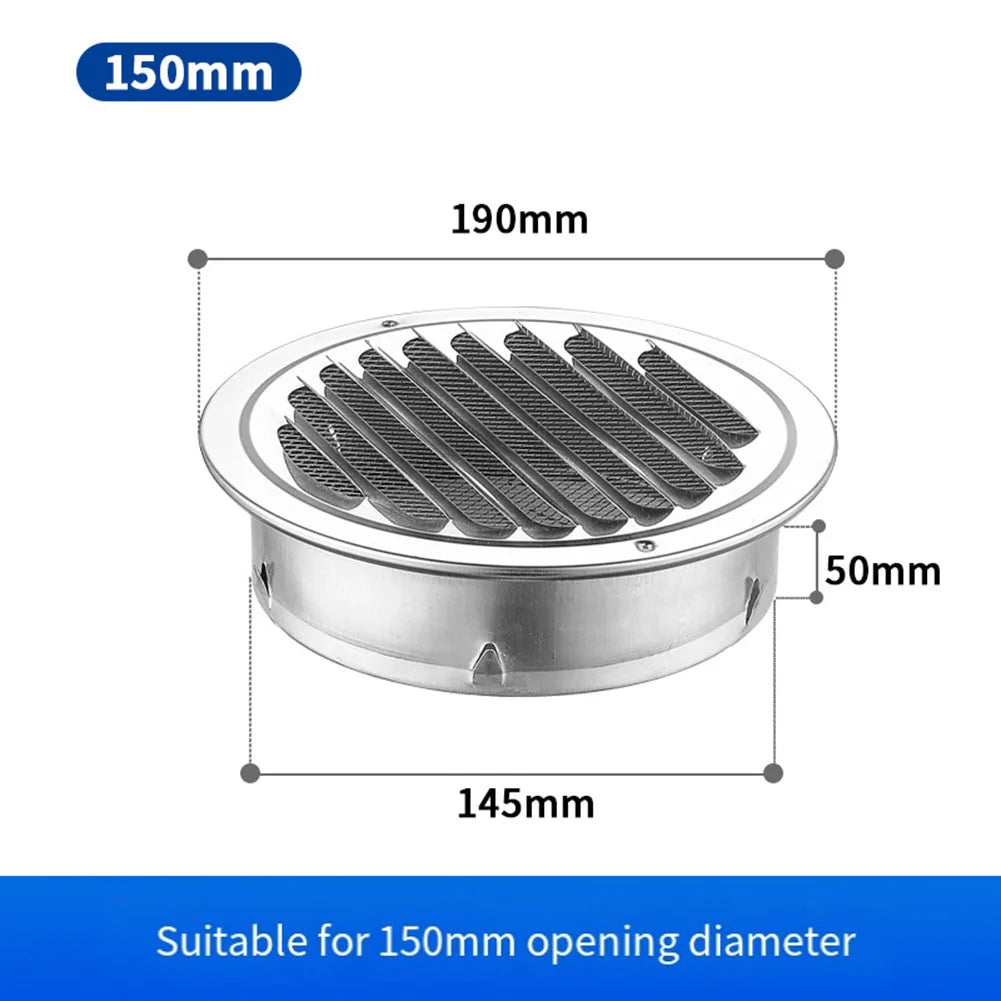 1PCS Circle Air Vent Grill Cover Stainless Steel Silver 70-160mm Round Exterior Wall Duct Ventilation Tool Accessories Home Part