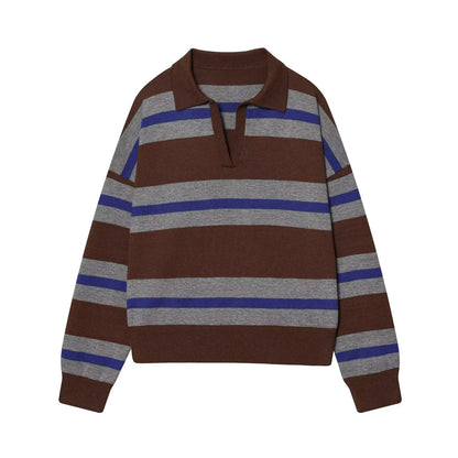 Sweater knitted Pullover Women's Spring 2026 New Fashion Striped Loose Polo neck Warm Women Sweater Chic Youth Holiday Pullover