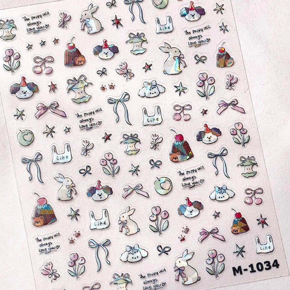 Colorful 5D Happy Birthday Nail Art Sticker Cake Candle Numbers Musical Note Cute Bear Stars Cherry Self Adhesive Manicure Decal