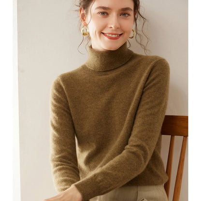 Cashmere Sweater Women's Turtleneck Long Sleeved Knitted Pullover 100% Pure Cashmere Base Sweater Korean Version Women's Top