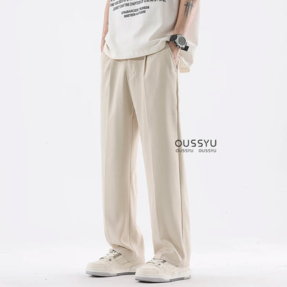 Spring Summer Smooth Casual Pants Men Business Elastic Waist Black Grey Khaki Suit Trousers Male Work Office Plus Size S-5XL