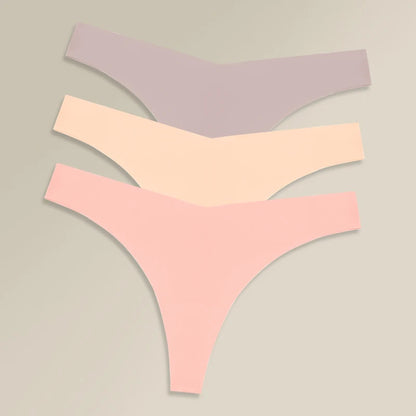 3PCS Women Ice Silk Seamless Thongs Underpants Sexy V-Waist Ultra-thin Panties Girls Low Rise Invisible G-string Lingerie XS-XL