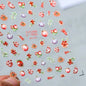 Lovely Red Fruit Strawberry Cherry Bowknot Love Heart Star Silk Ribbon 5D Nail Art Stickers Chic Self Adhesive Manicure Decal