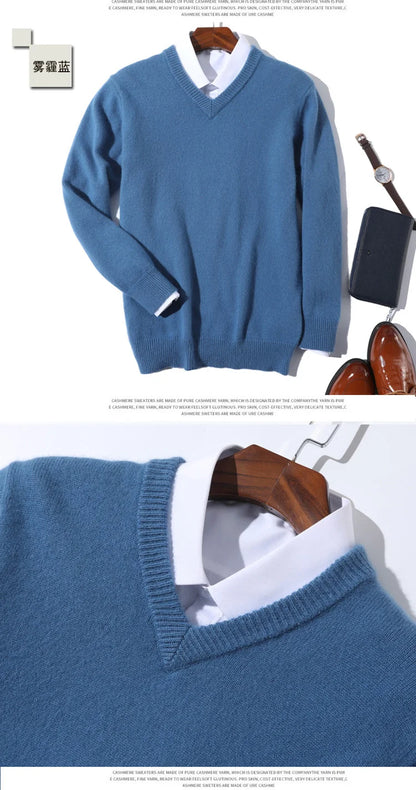 Super 100% Cashmere Sweater 2021 Men Pullover Autumn Winter Warm Classic V-neck Sweaters Male Jumper Jersey Hombre Pull Homme