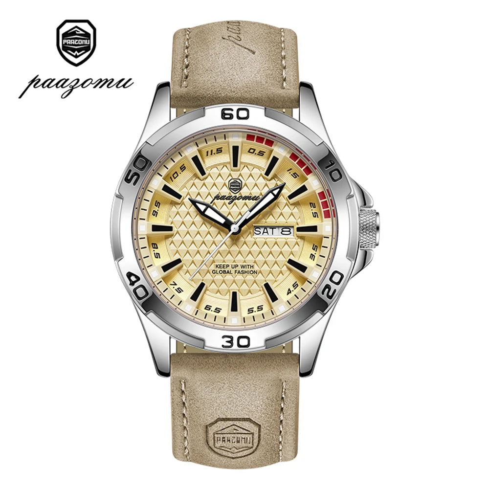 PAAZOMU Man Luxury Brand Watch Waterproof Luminous Date Week Men's Quartz Wristwatch Stainless Steel Fashion Sports Men Watches