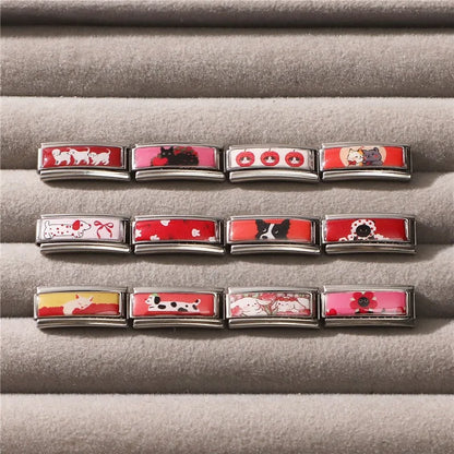 2025 New Women's Gift Cute Rabbit Cat Dogs Italian Charms Links Beads Fit 9mm Stainless Steel Modular Modular Bracelet Jewelry