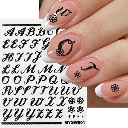 1Pc 3D Roman Letter Nail Stickers Gold/Silver/Black/Laser Alphabet Self Adhesive Decal Y2K English Words/Number Manicure Sliders