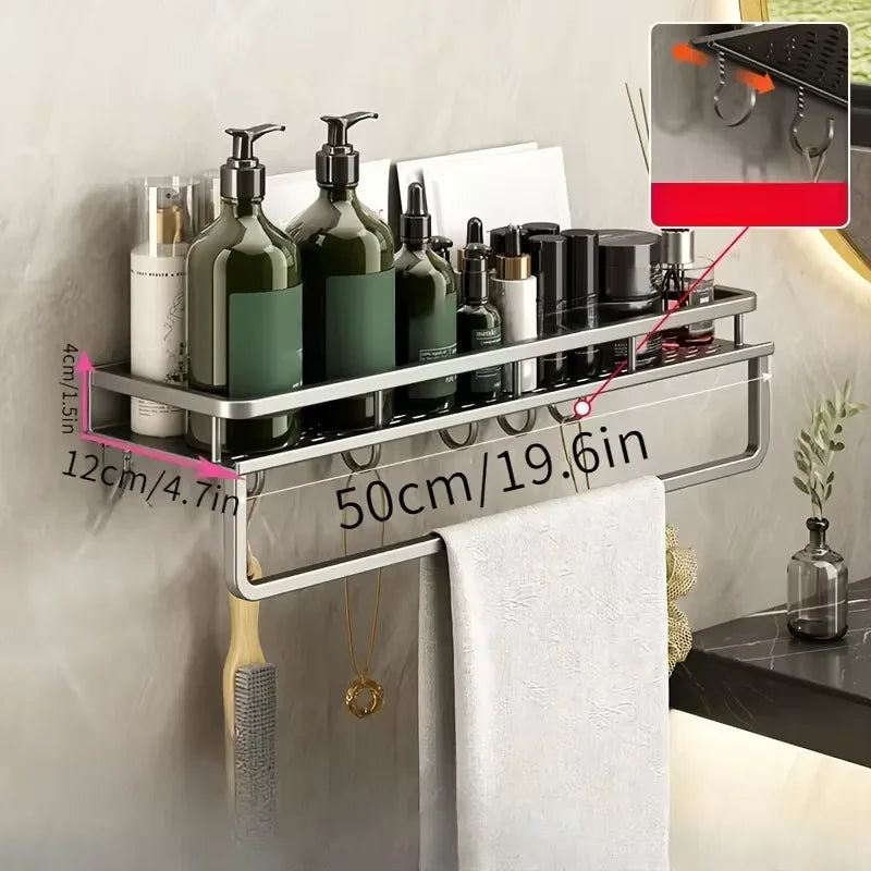 Shower Shelf No Drill Wall Mount with Removable Hook Self-Adhesive Quick Drain Shelf for Bathroom and Kitchen Bathroom Shelf