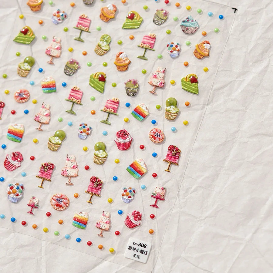 Lovely Animal Graffiti Cat Claw Rabbit Bunny Bear Dog Flower Fruit Dim Sum Candy Sunflower Adhesive 5D Nail Art Stickers Decal