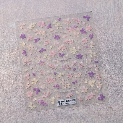 White Flower Petal Cherry Blossom Peach Blossom Falling Petal Floral Gradient 5D Self Adhesive Nail Art Sticker Manicure Decals