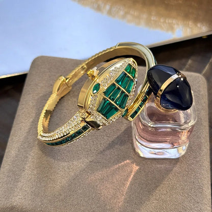 LuxuryDiamondEmbedded Fashionable Snake-Shape Bracelet Watch for Women Elegant Open Handbag Stylish European And American Design