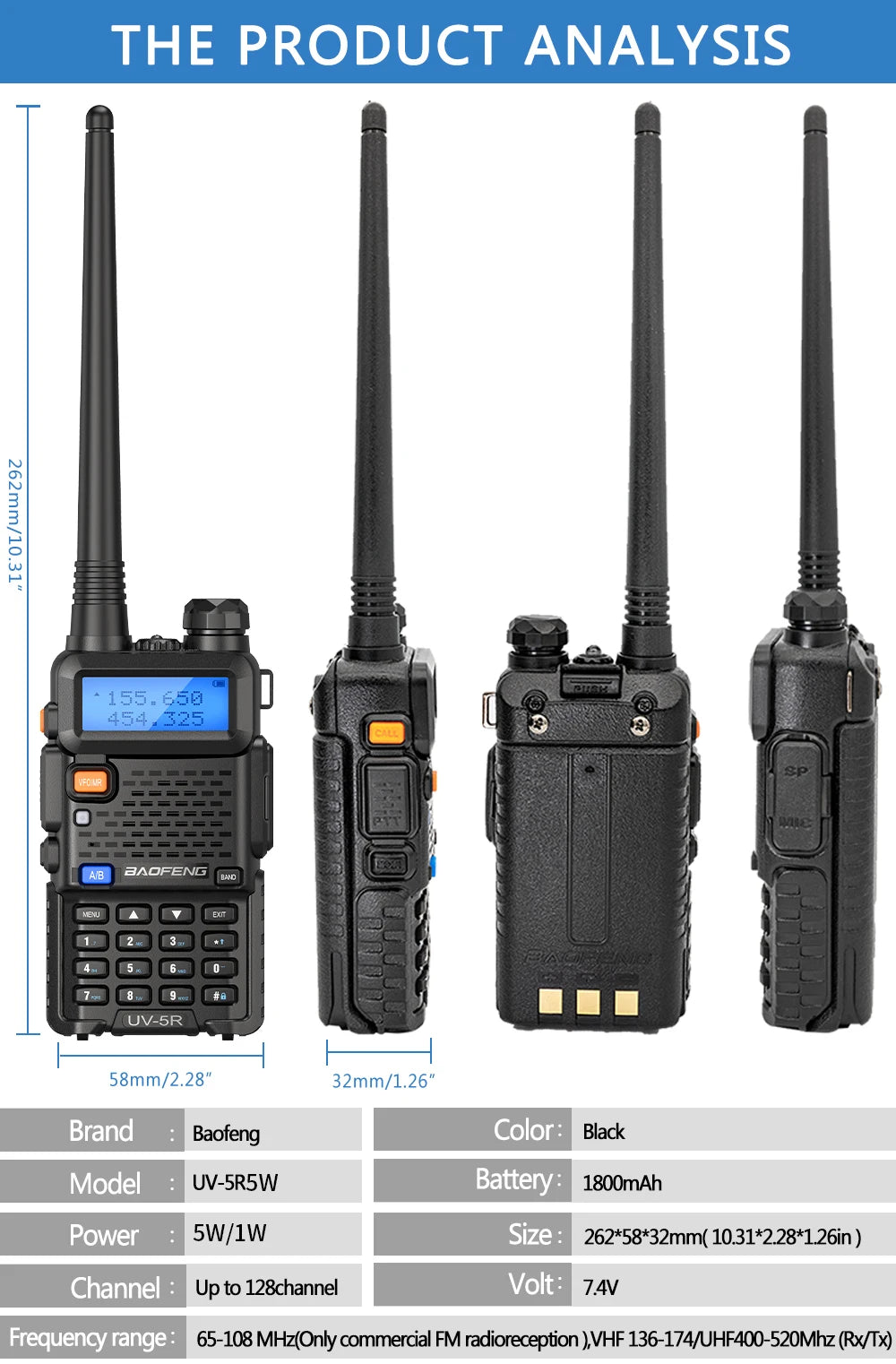 Baofeng Walkie Talkie UV 5R 5W 8W Dual Band Ham Two Way Radio Vhf Uhf FM Radio Handheld Transceiver Hunting 16KM