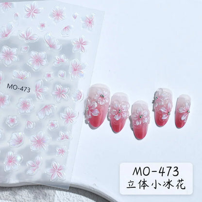 White Flower Petal Cherry Blossom Peach Blossom Falling Petal Floral Gradient 5D Self Adhesive Nail Art Sticker Manicure Decals