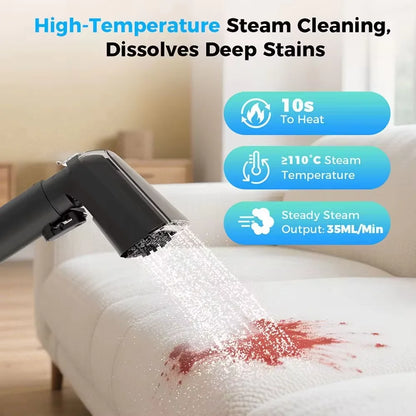 Teendow C6 MAX Powerful 3-in-1 Upholstery & Carpet Cleaner – 1650W Steam, 12000Pa Suction, Dual Tanks, Pet-Friendly Design
