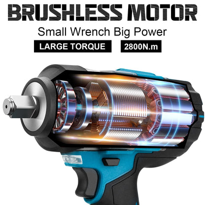 Gisam 2800N.M Brushless Electric Wrench 1/2 Inch Impact Wrench Electirc Screwdriver Drill Compatible with Makita 18V Battery Pin