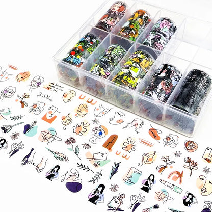 10 Patterns New Metal Nail Foils for Transfer Paper Stickers Floral Chameleon Nails Wraps DIY Water Marble Nail Art Decorations