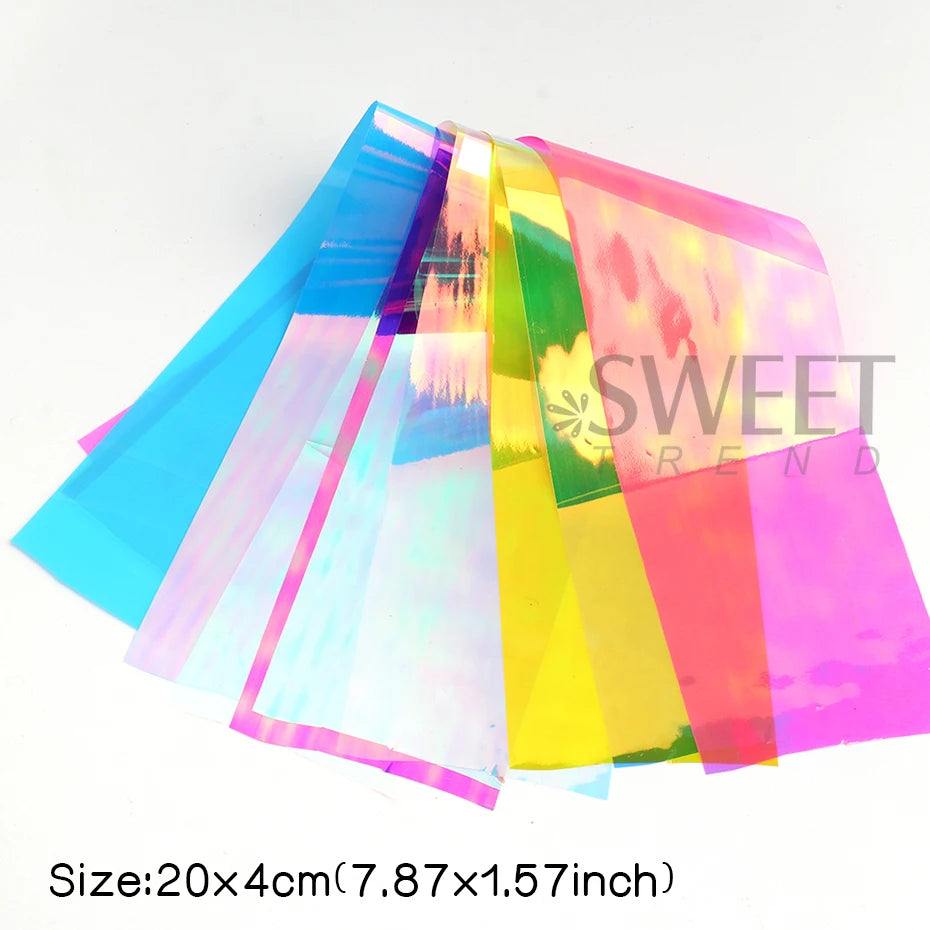 8/10pcs Holographic Aurora Film Nail Glass Foil Sparkly Ice Cube Transfer Paper Cellophane Sliders DIY Full Cover Manicure Wraps