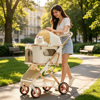 Aluminum Alloy Lightweight Pet Stroller Detachable Carrier One-Click Fold Shock Absorb Dog Cat Outdoor Travel Cart Wholesale