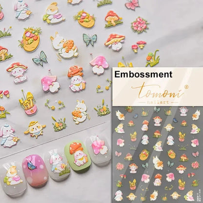 Lovely Animal Graffiti Cat Claw Rabbit Bunny Bear Dog Flower Fruit Dim Sum Candy Sunflower Adhesive 5D Nail Art Stickers Decal