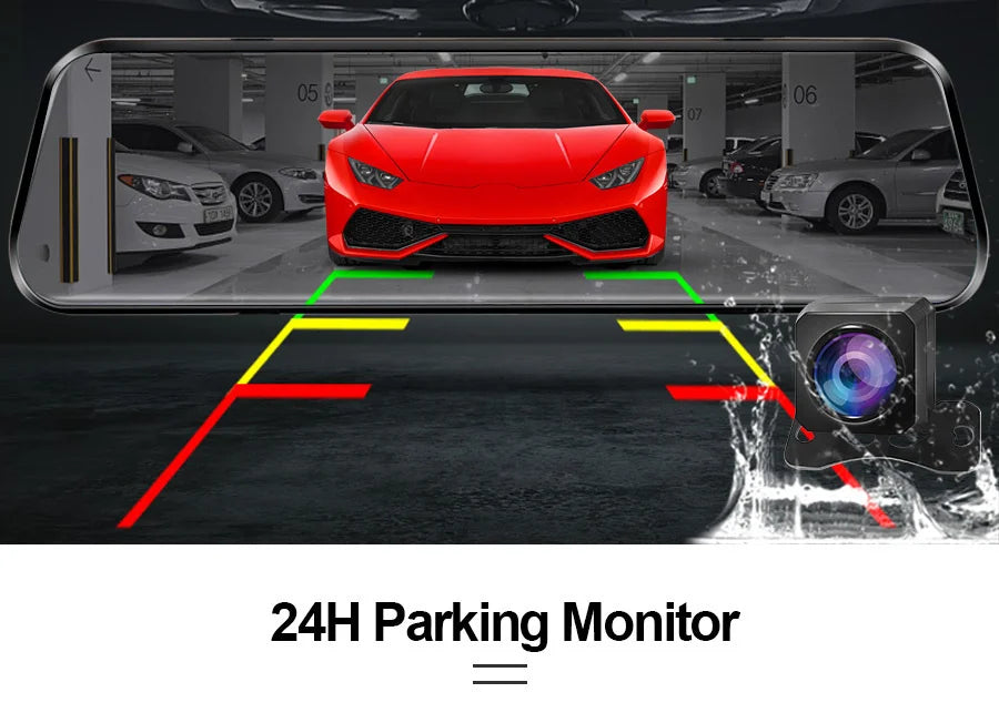 10 Inch Car DVR Car Touch Screen Video Recorder Dual 1080P Rearview Mirror Front and Rear HD Night Vision Camera Mirror