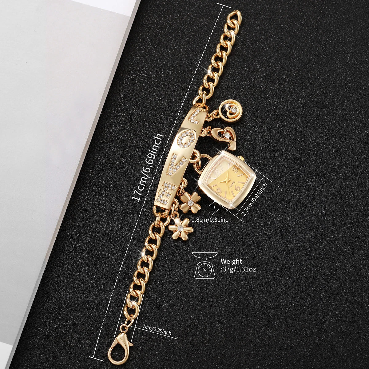 1/2PCS Women Fashion Luxury Bracelet Strap Quartz Wristwatches Set Ladies Square Arabic Numeral Dial Watch（Without Box）