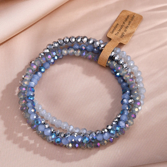 ZAKOL 4 Pieces Set Faceted Glass Beads Stretch Bracelet AB Effected Glass Beads Elastic Beaded Handmade Bracelet Jewelry